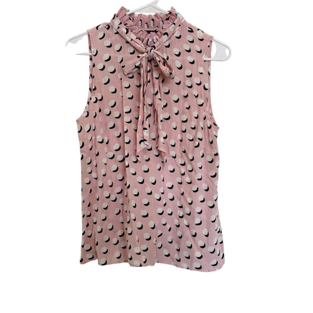Talbots Women's size MP Blouse, pink, polka dot, bow, office, classic, petite